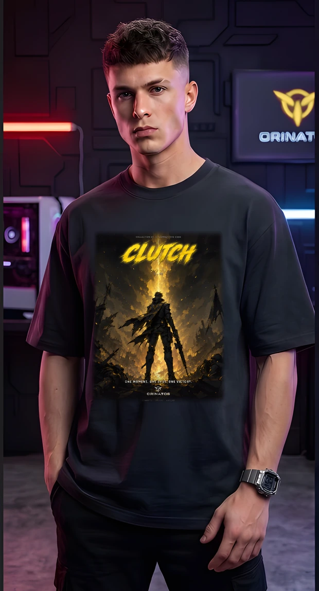 Clutch — the design printed on the front of the Oversized Classic, worn