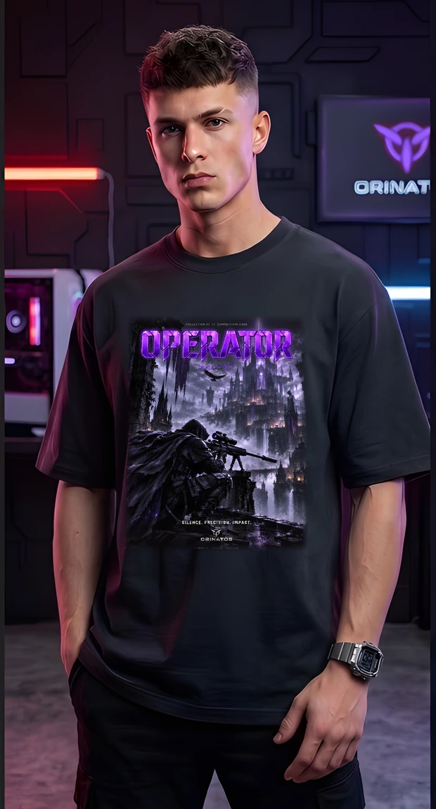 Operator — the design printed on the front of the Oversized Classic, worn
